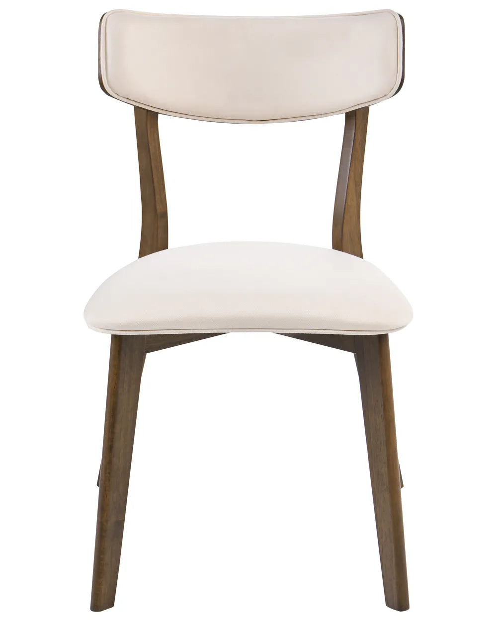 Elegant dining chair featuring a warm dark wood frame, gently curved upholstered backrest, and cushioned seat, offering a refined balance of comfort, softness, and modern sophistication.