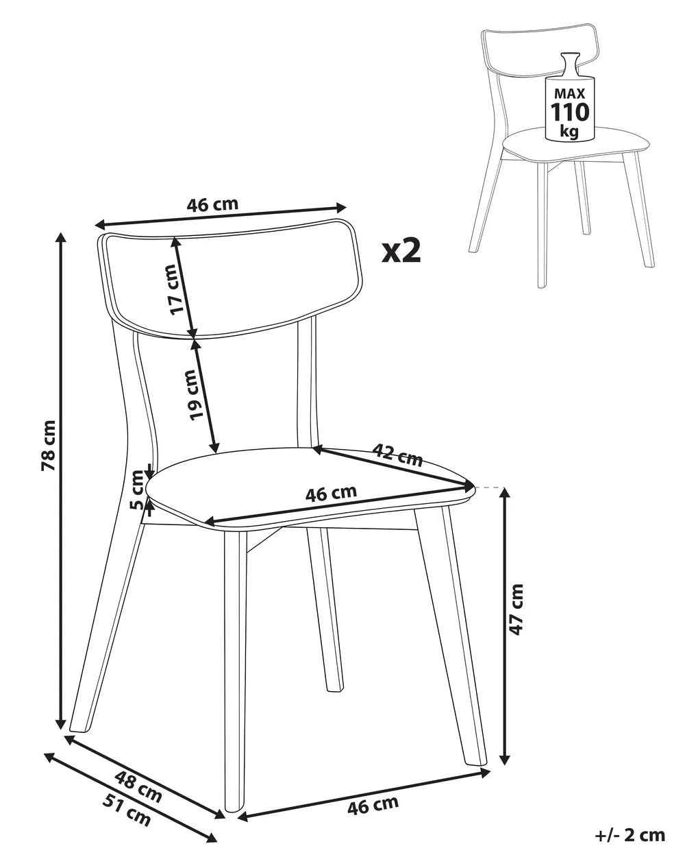 Set of 2 Dining Chairs Wood Off-White/ Brown Niki