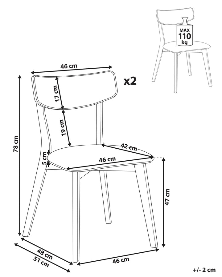 Set of 2 Dining Chairs Wood Off-White/ Brown Niki