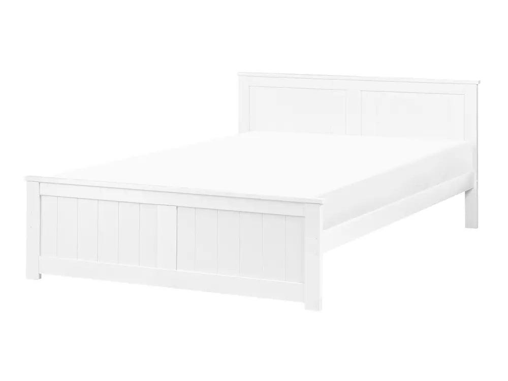 White pine wood bed frame with a white background.