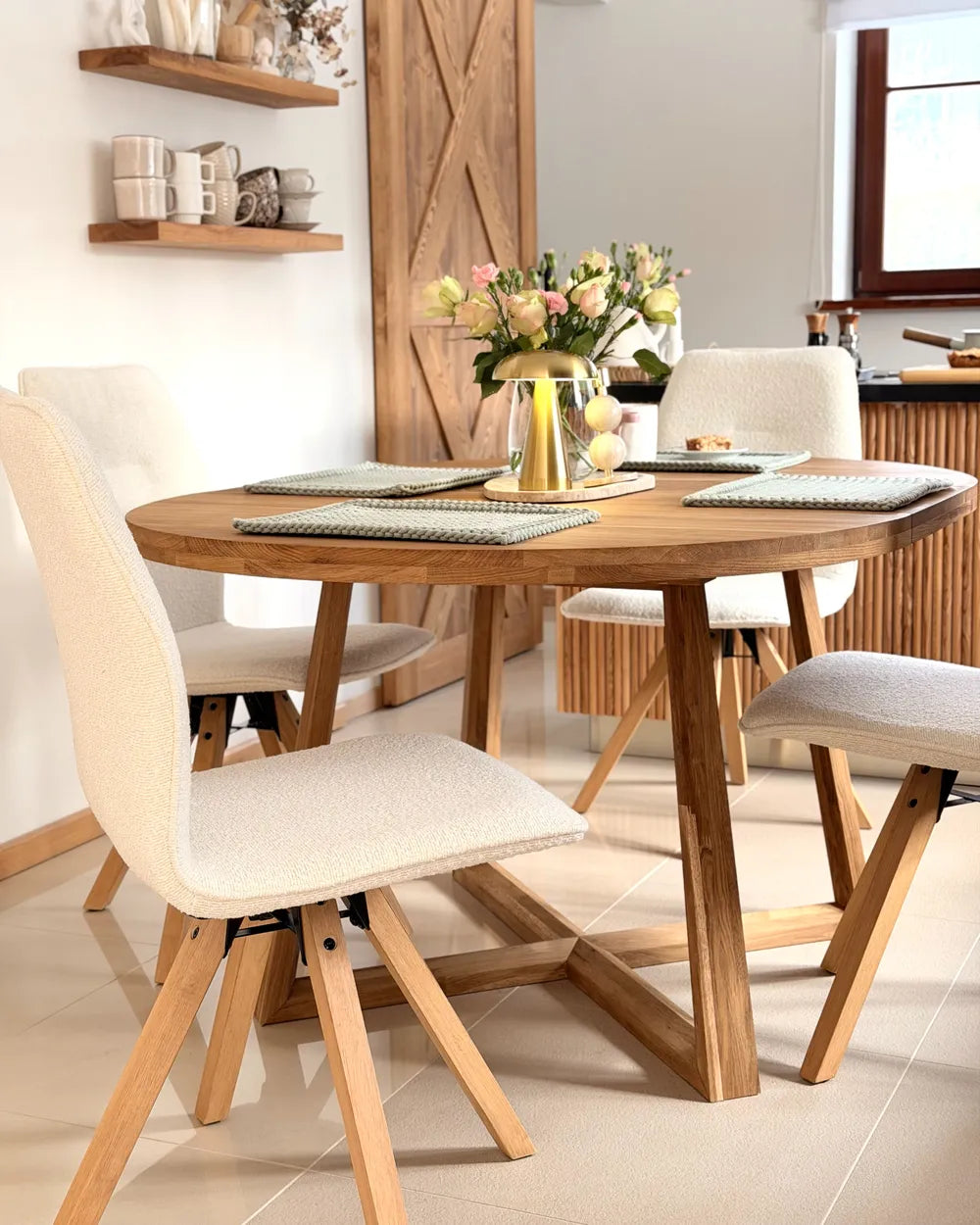 Set of 2 Dining Chairs Swivel Boucle Off-White Hana