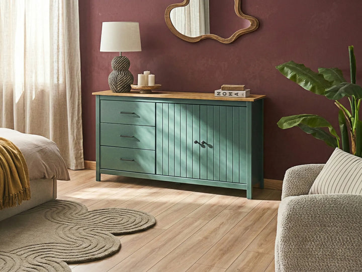 2 Door Sideboard Pine Wood Green Sofia
