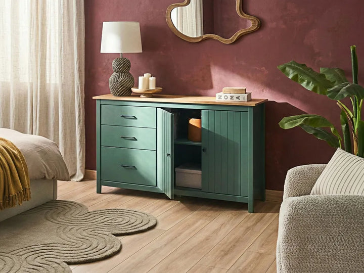 2 Door Sideboard Pine Wood Green Sofia