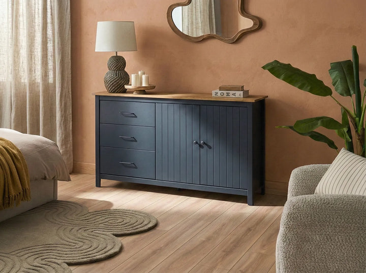 2 Door Sideboard Pine Wood Dark Blue Sofia