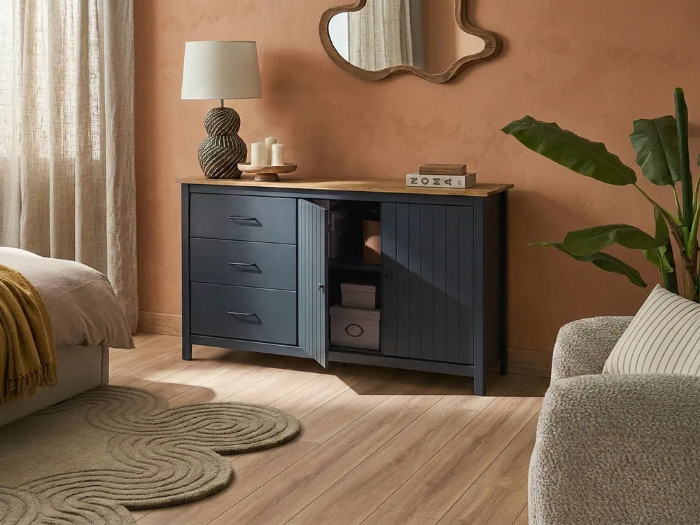 2 Door Sideboard Pine Wood Dark Blue Sofia