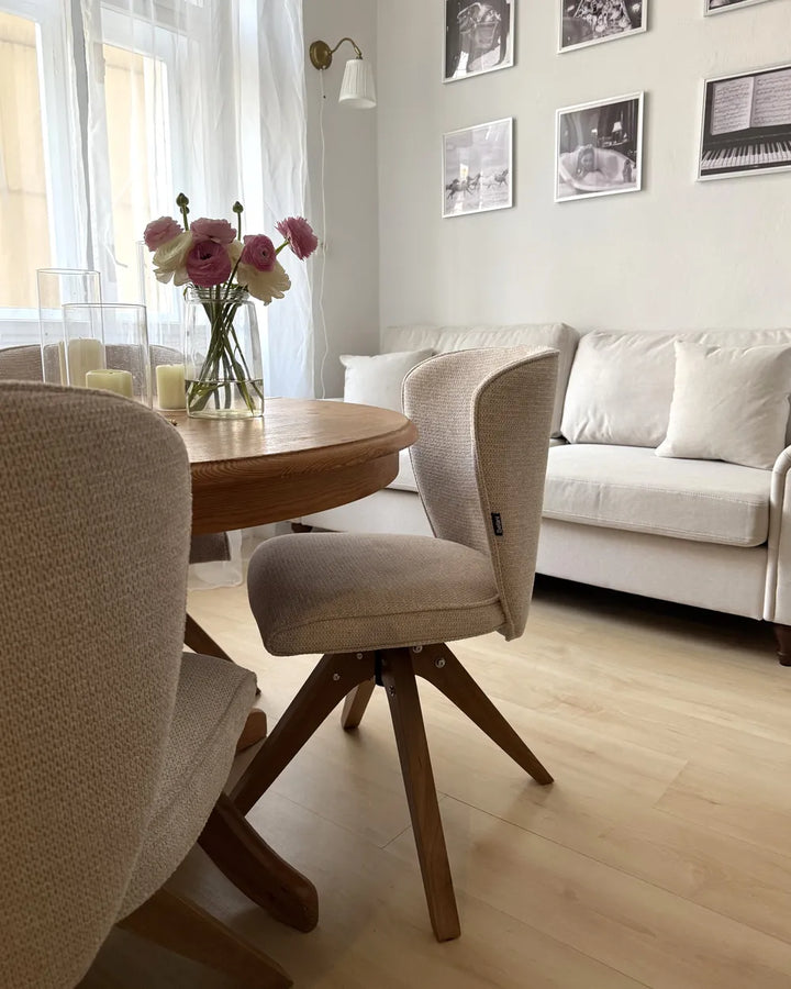 Set of 2 Dining Chairs Swivel Fabric Light Beige Lili