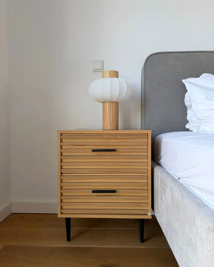 2 Drawer Bedside Table Light Brown Leo