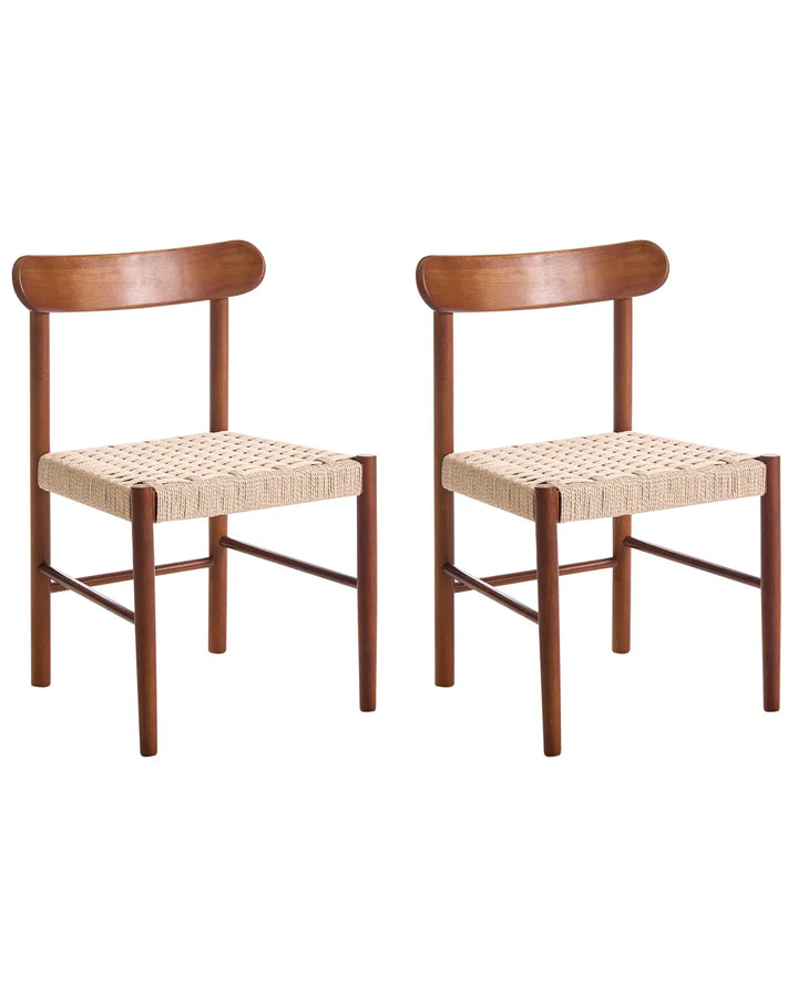 Set of 2 Dining Chairs Wood Brown/ Beige Amy