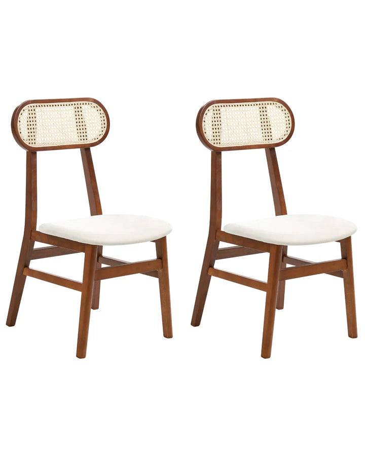 Set of 2 Dining Chairs Wood Brown/ Light Beige Polo