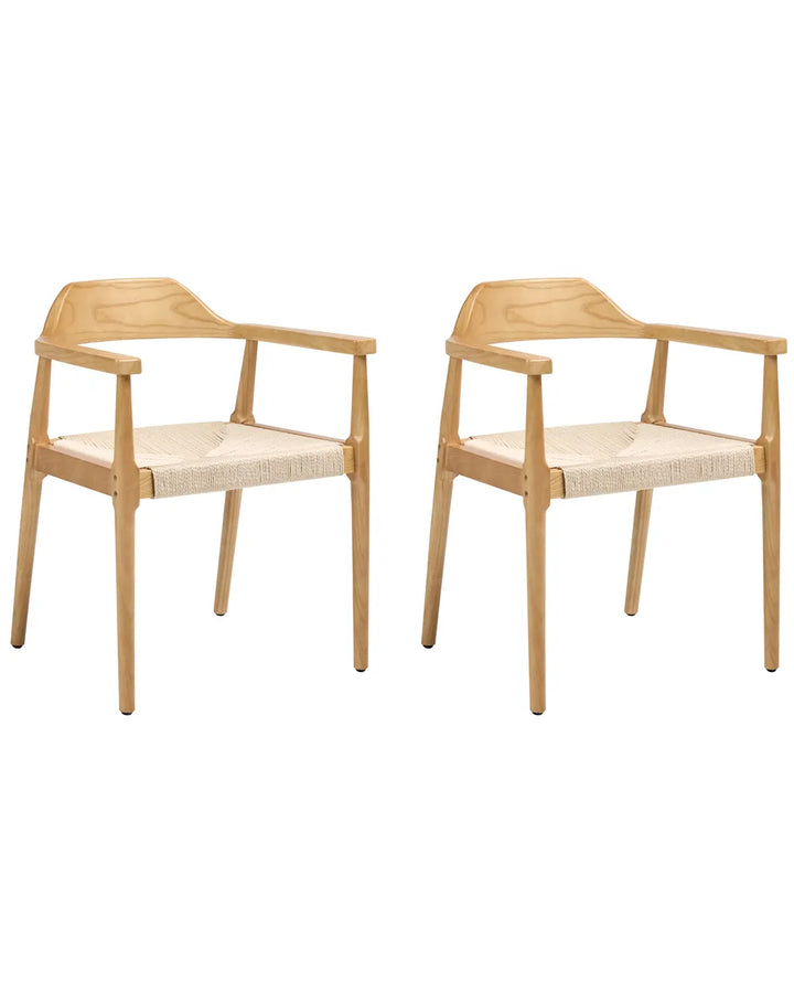 Set of 2 Dining Chairs Wood Light Brown/ Beige River