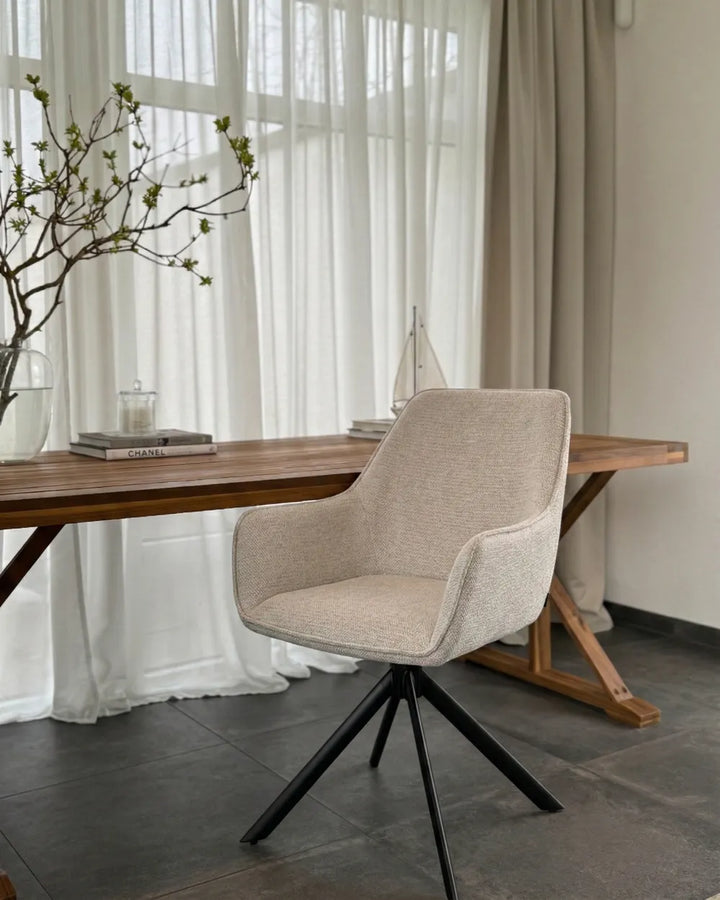 Dining Chair Swivel Faux Linen Light Beige Leah