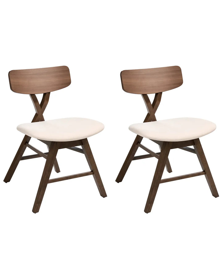 Set of 2 Dining Chairs Wood Brown/ Off-White Shelly