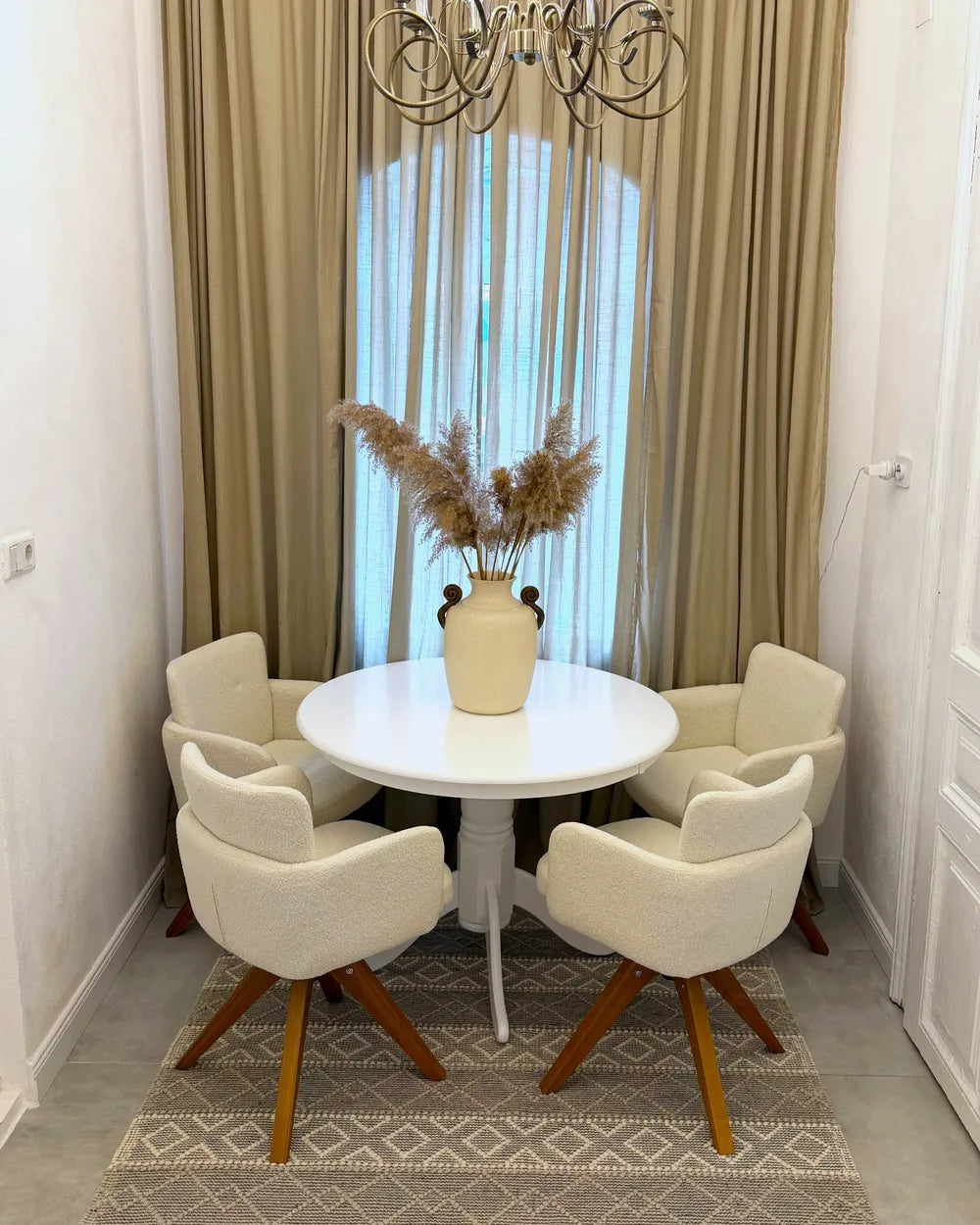 Set of 2 Dining Chairs Swivel Boucle Off-White Missy