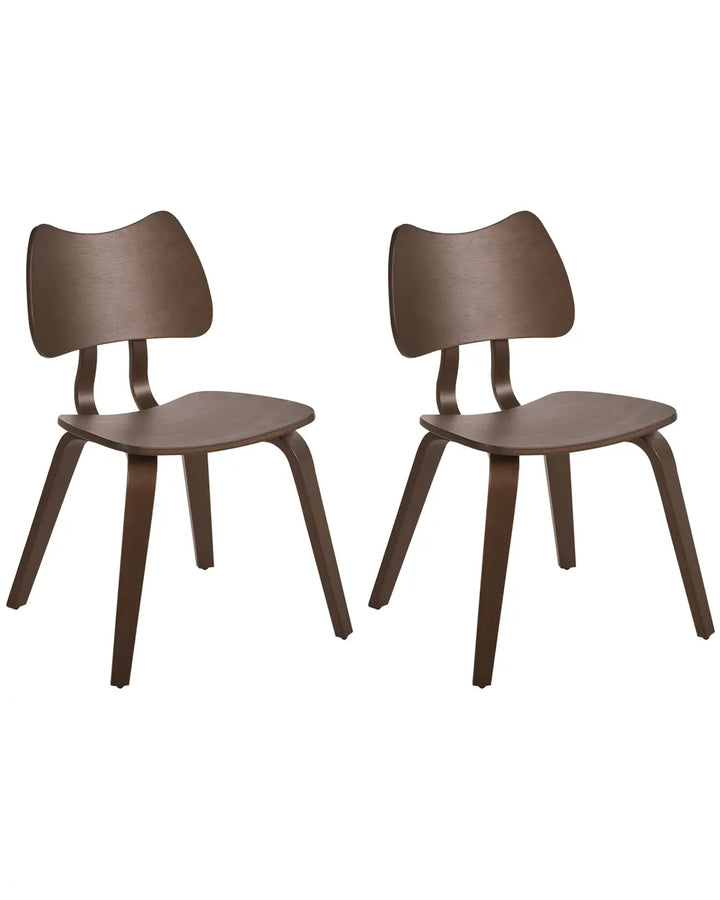 Set of 2 Dining Chairs Wood Dark Brown Lea