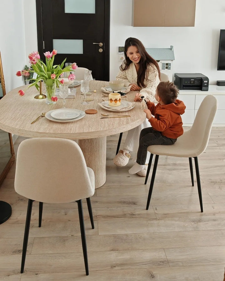 Set of 4 Dining Chairs Fabric Light Beige Tret