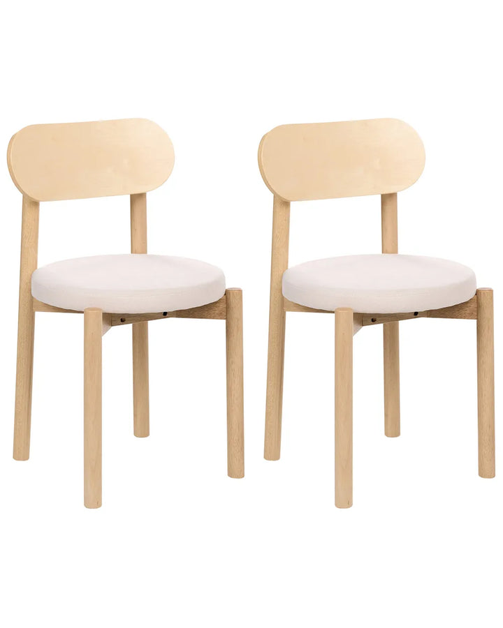 Set of 2 Dining Chairs Wood Light Brown/ Light Beige Vera