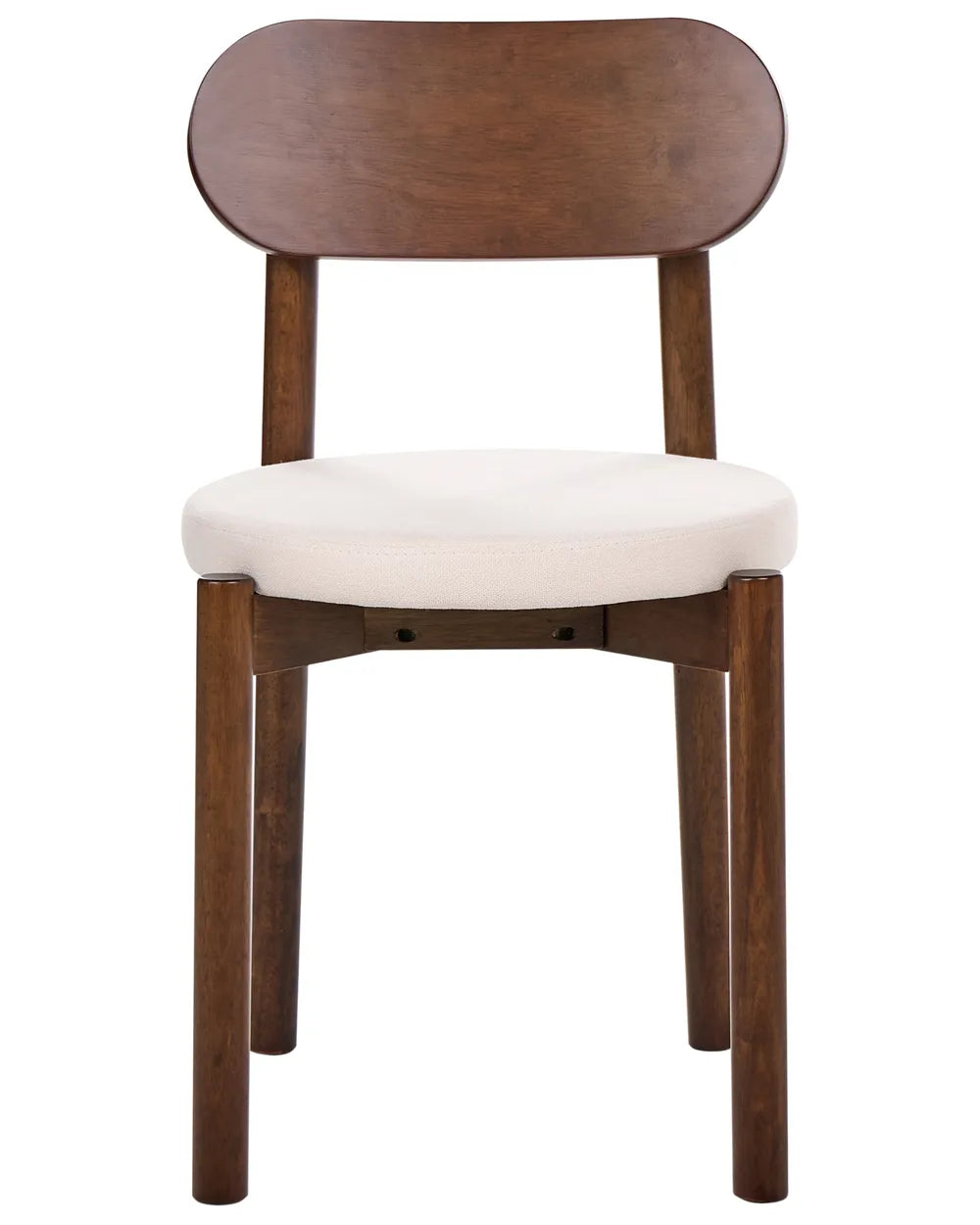 Dark walnut dining chair with a rounded upholstered seat, softly curved backrest, and clean modern lines, blending warmth, comfort, and minimalist sophistication.