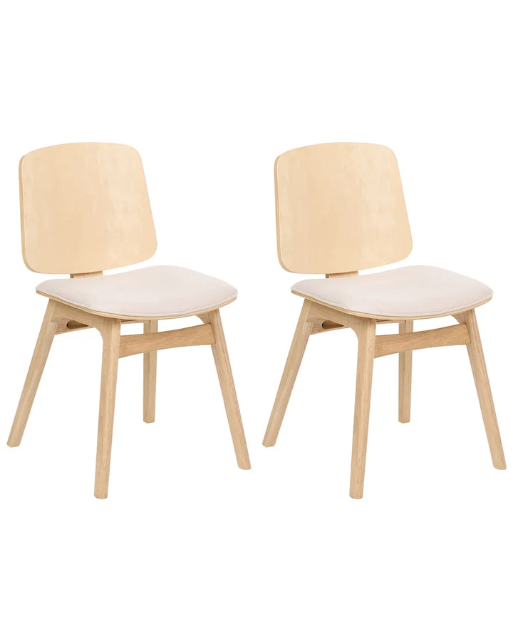 Set of 2 Dining Chairs Wood Light Brown/ Light Beige France