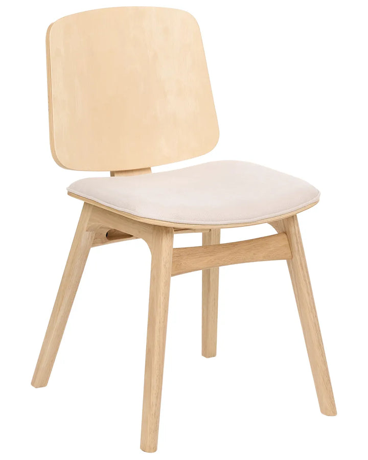 Set of 2 Dining Chairs Wood Light Brown/ Light Beige France