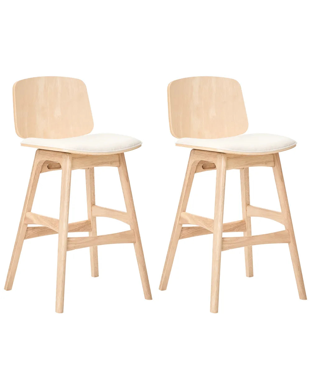 Set of 2 Bar Chairs Wood Light Brown/ Light Beige France
