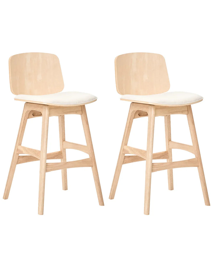 Set of 2 Bar Chairs Wood Light Brown/ Light Beige France