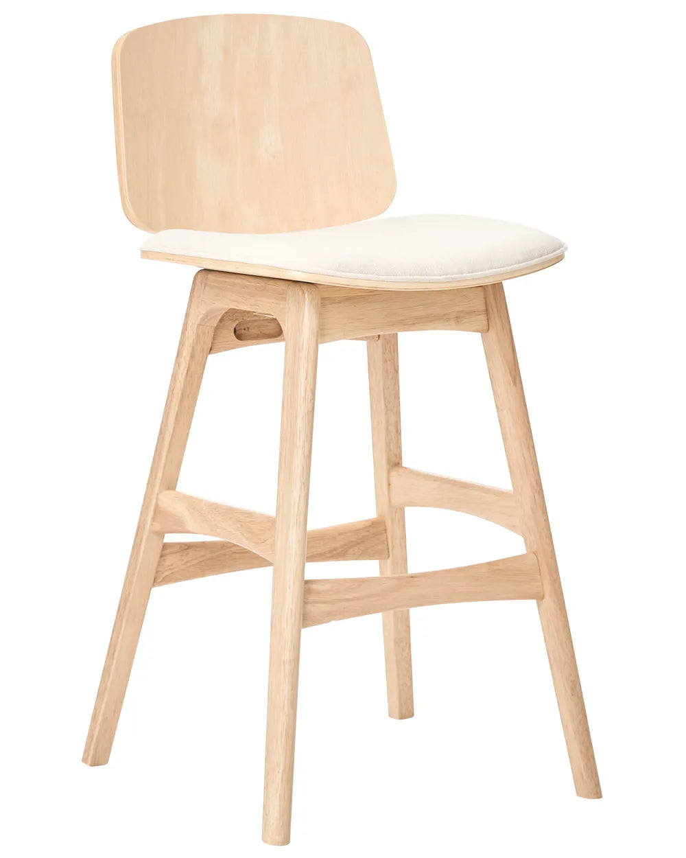Set of 2 Bar Chairs Wood Light Brown/ Light Beige France