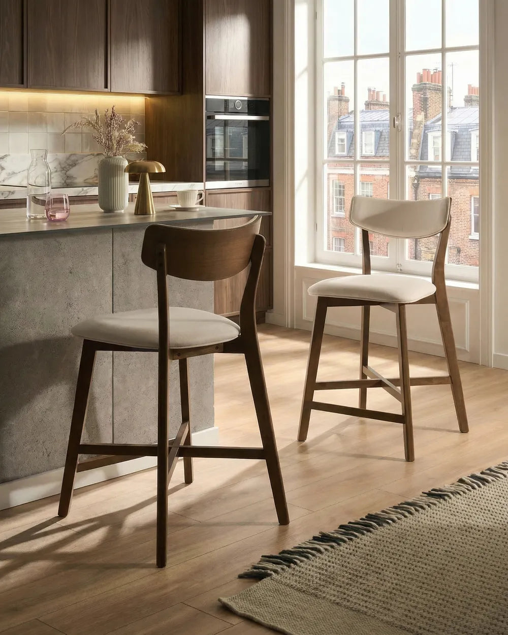 Set of 2 Bar Chairs Wood Off-White/ Brown Niki