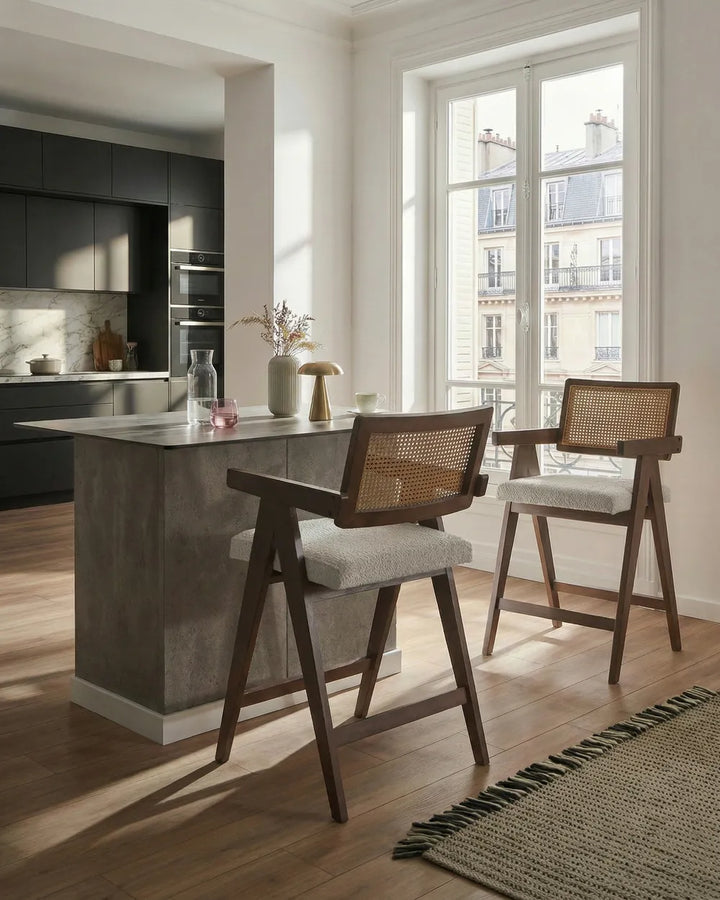 Set of 2 Bar Chairs Wood Brown/ Light Beige Bernie