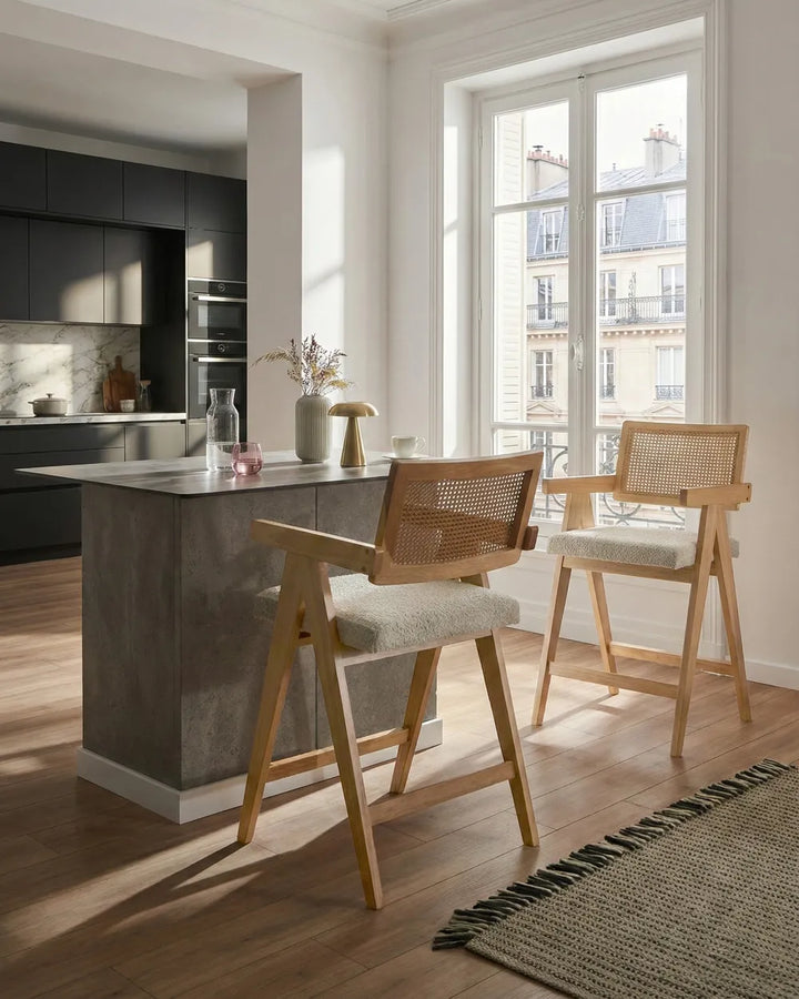 Set of 2 Bar Chairs Wood Light Brown/ Beige Bernie