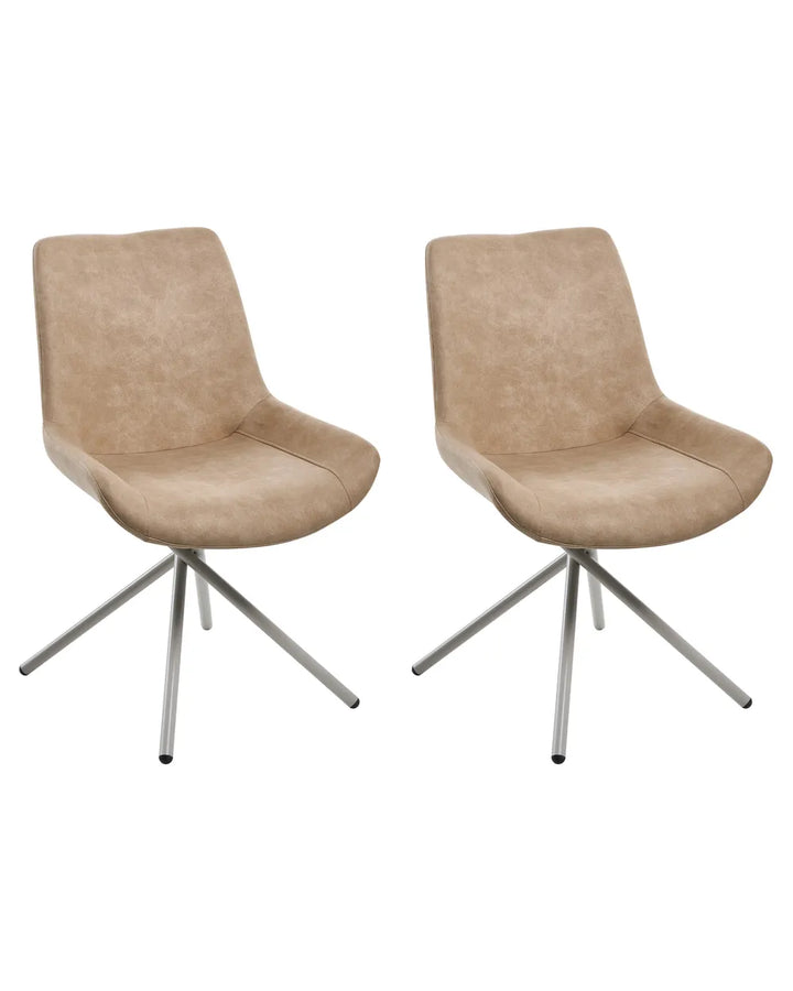 Set of 2 Dining Chairs Faux Suede Beige Art