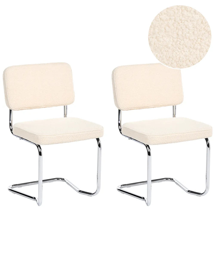 Set of 2 Dining Chairs Boucle Light Beige Ada