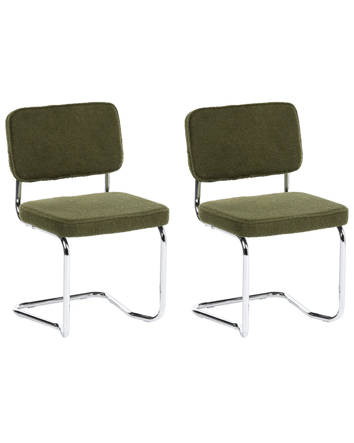 Set of 2 Dining Chairs Boucle Green Ada