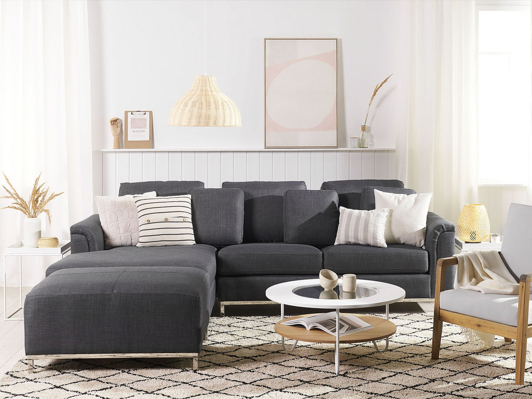 Oslo Right Hand Fabric Corner Sofa with Ottoman Grey