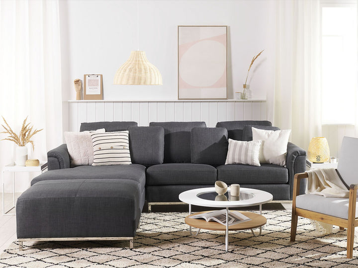 Oslo Right Hand Fabric Corner Sofa with Ottoman Grey