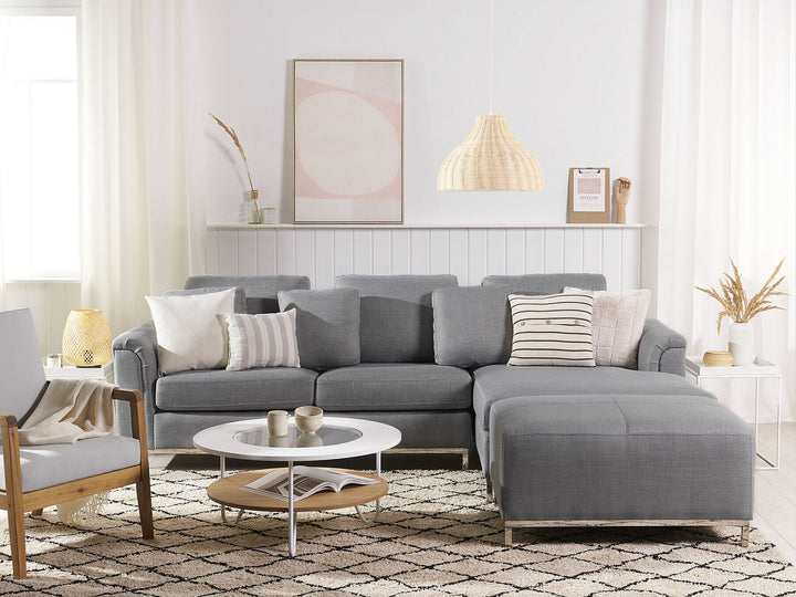 Oslo Left Hand Fabric Corner Sofa with Ottoman Light Grey