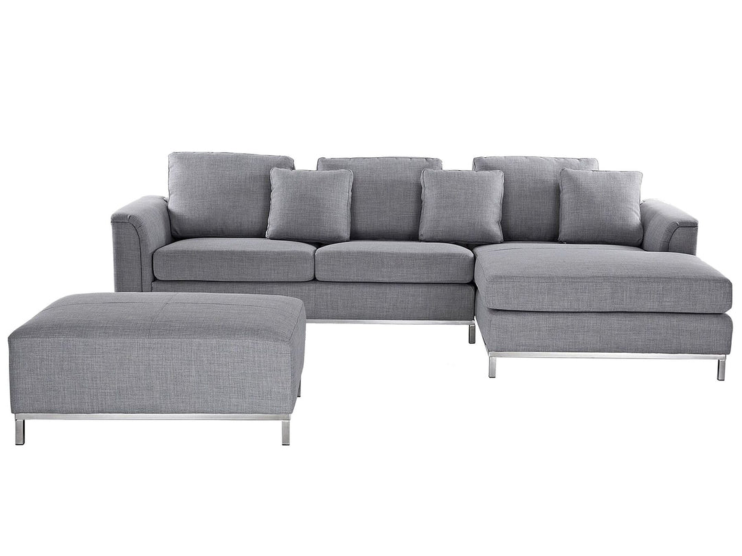 Oslo Left Hand Fabric Corner Sofa with Ottoman Light Grey