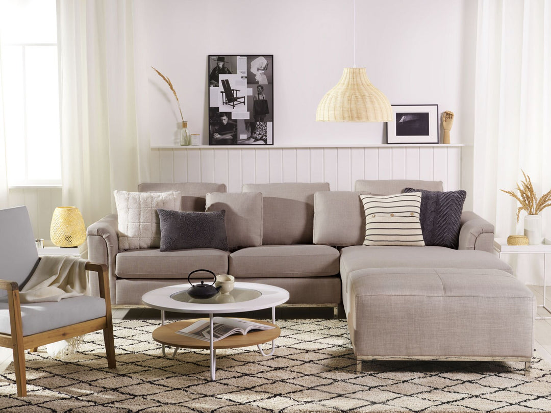 Oslo Left Hand Fabric Corner Sofa with Ottoman Beige