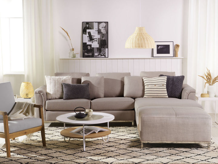 Oslo Left Hand Fabric Corner Sofa with Ottoman Beige