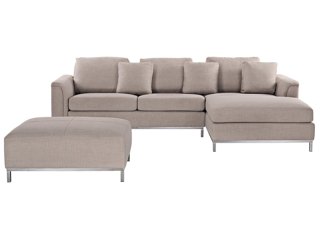 Oslo Left Hand Fabric Corner Sofa with Ottoman Beige