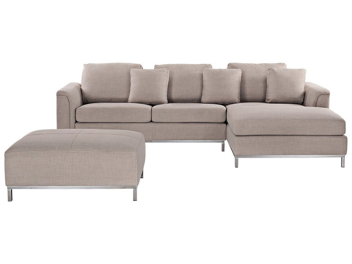 Oslo Left Hand Fabric Corner Sofa with Ottoman Beige