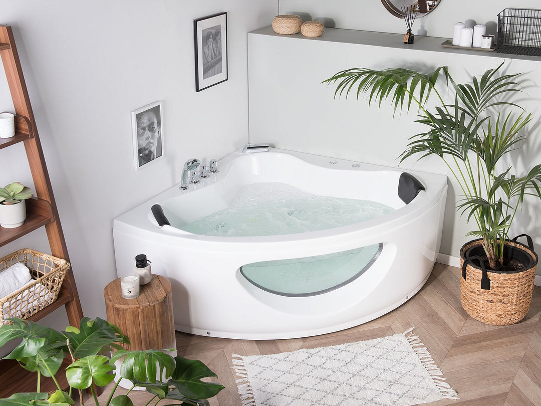 Whirlpool Corner Bath with LED 1900 x 1380 mm cm White Tocoa
