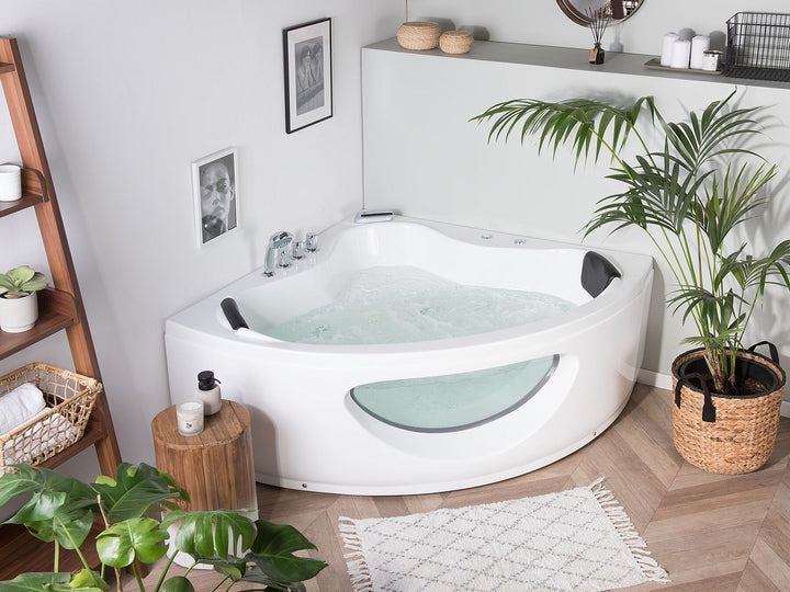 Whirlpool Corner Bath with LED 1900 x 1380 mm cm White Tocoa