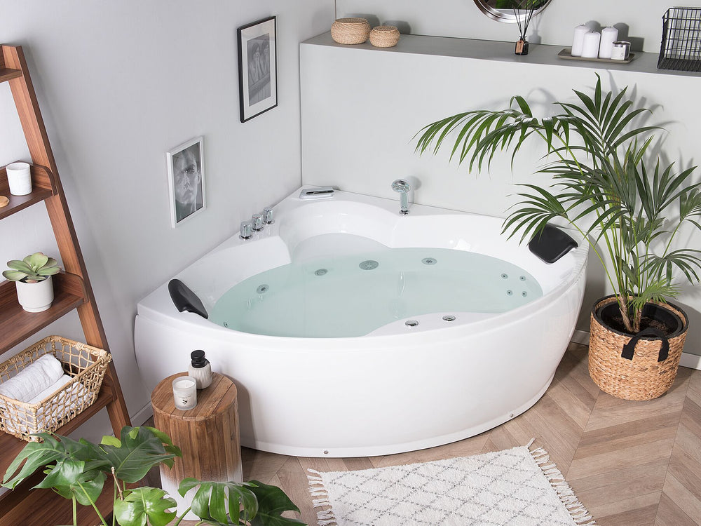 Whirlpool Corner Bath with LED 2500 x 1500 mm White Senado