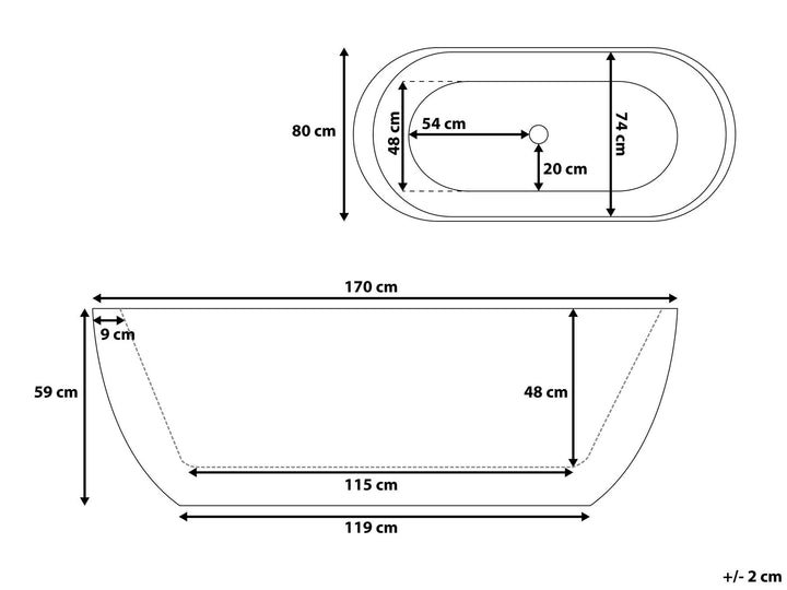 Freestanding Bath 1700 x 800 mm White Nevis