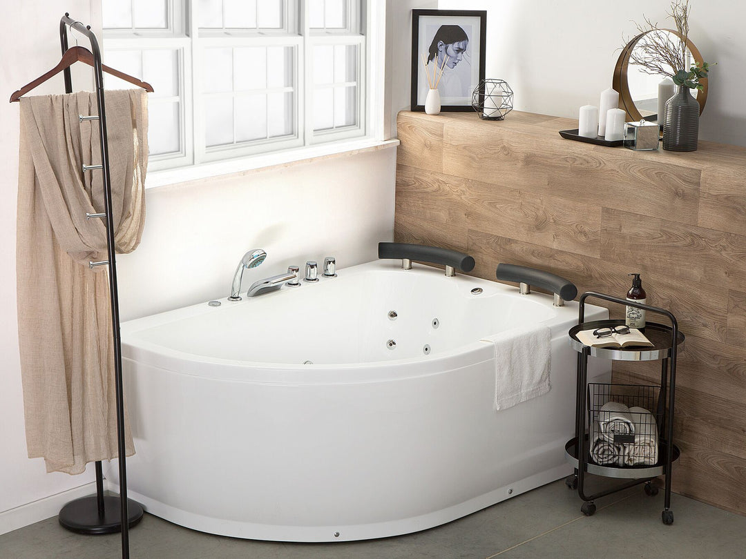 Left Hand Whirlpool Corner Bath with LED 1580 x 1130 mm White Paradiso 
