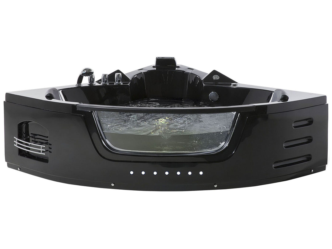 Whirlpool Corner Bath with LED 2140 x 1550 mm Black Martinica