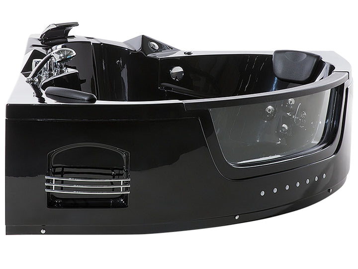Whirlpool Corner Bath with LED 2140 x 1550 mm Black Martinica
