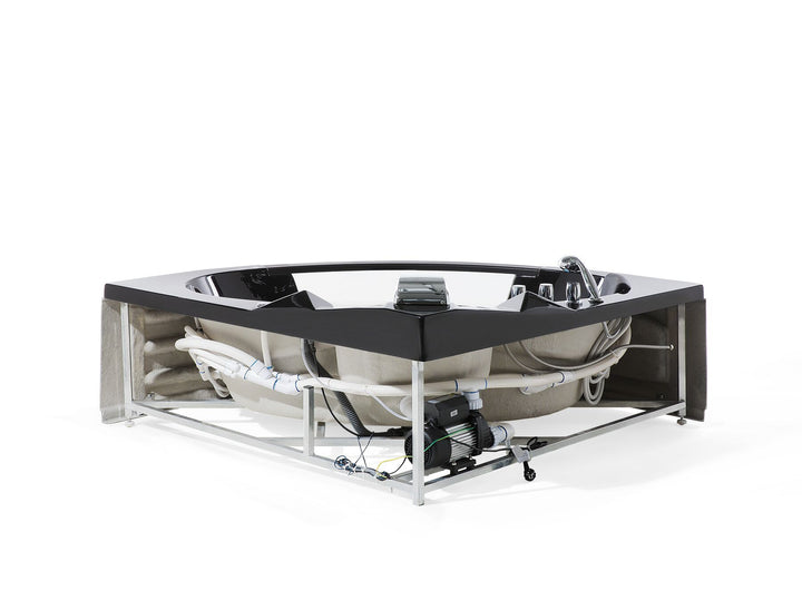 Whirlpool Corner Bath with LED 2140 x 1550 mm Black Martinica