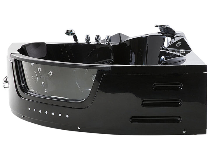 Whirlpool Corner Bath with LED 2140 x 1550 mm Black Martinica