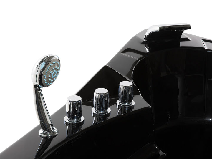 Whirlpool Corner Bath with LED 2140 x 1550 mm Black Martinica